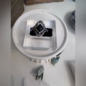 Silver and Black Cocktail Ring - size 8
